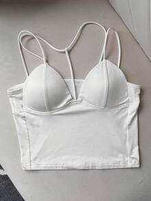 DAZY 女士吊带背心，内置衬垫胸罩，细肩带设计 - 白色 - 查看 11