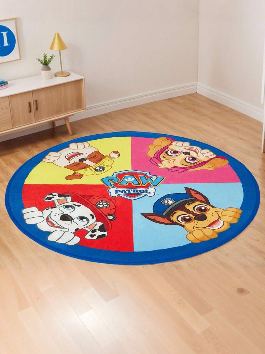 SHEIN | PAW Patrol 1 tấm thảm tròn họa tiết hoạt hình, thiết kế dễ thương, chất liệu nhung + đế chống trượt, thích hợp để đặt trong phòng và phòng khách, thảm trang trí, thảm chơi, 60/80/100/120cm - Nhiều màu - Xem 1