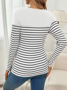 SHEIN Maternity Casual Striped Fitted Nursing Top, Autumn Pregnant Clothes Pregnant Outfits Maternity Tops Pregnancy Shirts