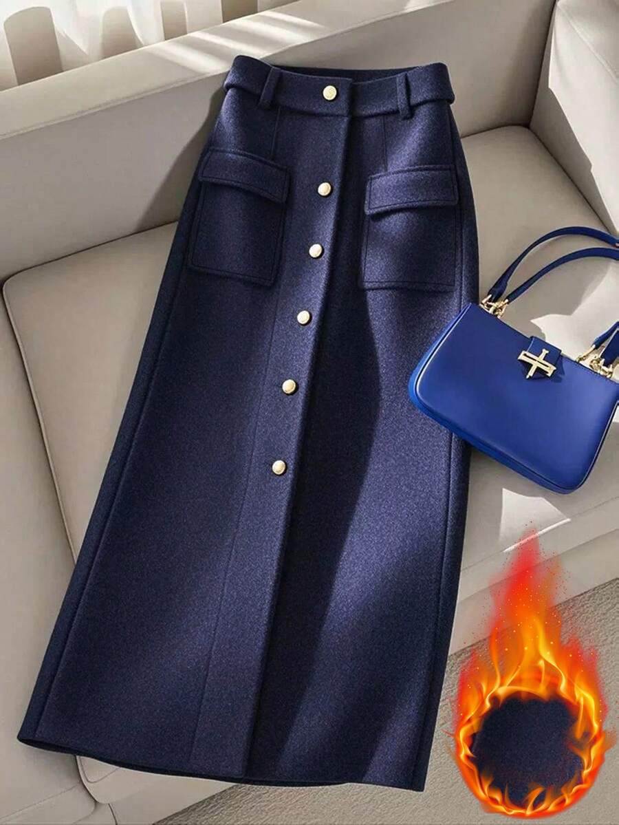 GlowEve 女士时尚前扣开襟半身裙，适合通勤