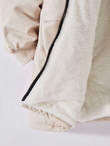 SHEIN 少女休闲百搭简约连帽加厚棉服外套，带刺绣标志，松紧腰身，2 个前口袋，适合秋冬季外出、散步、购物、通勤，可搭配长袖毛衣、裤子、运动裤