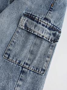 GlowEve Women's Casual Washed Wide Leg Cargo Jeans - Blue - View 4