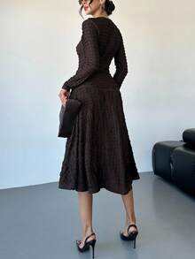Lavishia Mocha Brown Textured Knit Bodycon Midi Dress, Fashionable & - Brown - View 5