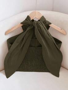 Camiseta sin mangas ajustada de punto con estampado de lunares y espalda descubierta para el verano, conjunto de verano para mujer, top elegante, top con lunares, top de verano - Verde - Ver 10