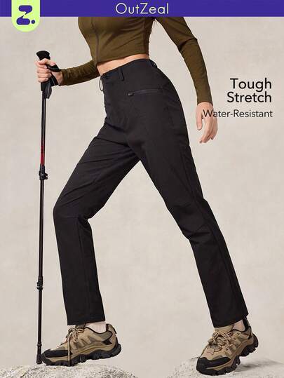 OutZeal 女式无 PFC 防水弹力拉链口袋修身户外裤，适合秋冬徒步露营