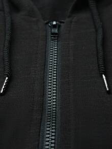 Manfinity Homme 男士休闲纯色连帽衫，秋季休闲健身拉链黑色连帽衫，长袖上衣 - 黑色 - 查看 7