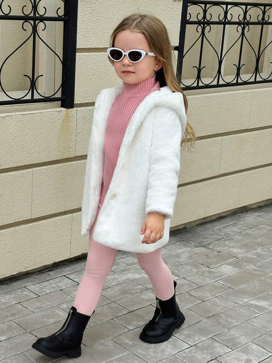 Elladie kids 少女翻领羊毛夹克，秋冬 - 白色 - 查看 1
