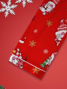 Teen Girl Christmas Tree & Snowflake Print Lapel NeckLong Sleeve Button-Up Top And Pants Pajama Set - Multicolor - View 7