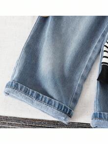 Pixure   2pcs Young Boy Striped Knit Casual Sweatshirt And Denim Pants Set,Casual Striped Hoodie And Blue Denim Pants Set,Autumn And Winter Clothes,Hoodies,Long Sleeve Top,Winter Clothes - Multicolor - View 7