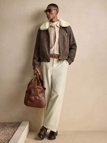 AKNOTIC Business Casual Men's Vintage Metal Decor Furry Collar Jacket, Autumn/Winter, Grunge, Christmas