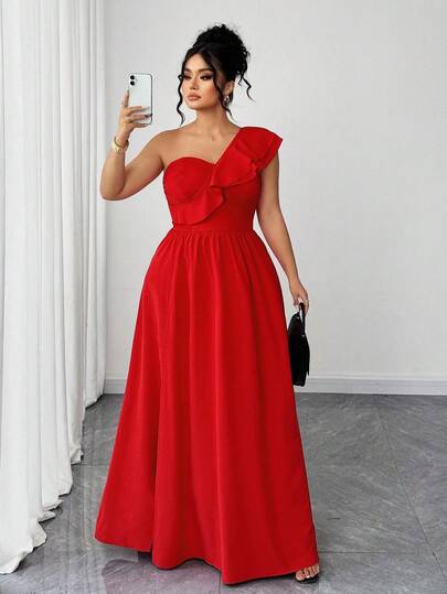 Elenzga Vestido de fiesta de unicolor con tirantes de espagueti y volantes para mujer de talla grande, adecuado para volver al colegio, graduación, San Valentín, festival de música, Día de la Madre, Halloween, Acción de Gracias, Pascua, Baile de graduación, cita, temporada de bodas, excursión al aire libre