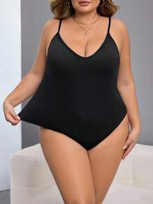 SHEIN CURVE+ 黑色修身无袖连体衣，大码可选，适合秋冬季穿着。 - 黑色 - 查看 8