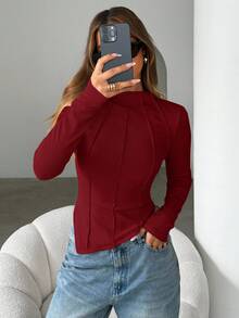 Siren Gaze Women's Round Neck Long Sleeve T-Shirt Christmas Winter New Year Red Burgundy Casual Spring Valentine's Day - Burgundy - View 6