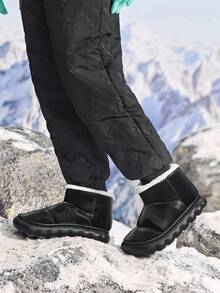 SHEIN 舒适时尚休闲亮面保暖雪地靴，轻便户外儿童靴，冬季 - 黑色 - 查看 2