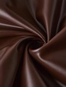 Amorya 女士优雅高端束腰金色装饰纽扣 PU 长裙，适合派对和多种场合，秋冬季 - 棕色 - 查看 12