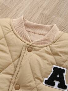 SHEIN 2pcs Toddler Infant Baby Boys Casual Stand Collar Long Sleeve Quilted Bomber Jacket And Pants Set, Letter Decor, Autumn/Winter, Baby Baseball Uniform, Baby Clothing, Infant Outfit, 6M-3T Fall