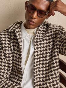 AKNOTIC Business Casual Men's Fashionable Commuter Houndstooth Overcoat, For Fall Winter, Christmas