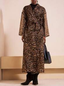 Zivah 2025 Chaqueta cortavientos larga con cinturón y estampado de leopardo en malla, adecuada para festivales de música, Pascua, Día de San Patricio, estilo occidental, estilo nómada, cumpleaños, graduaciones, estilo universitario, uso diario, casual, vacaciones, cruceros, playa, tomar el sol, moda, ropa de calle, invitada de boda, ir a trabajar, brunch, aeropuerto, fiestas y salidas festivas, elegante y sexy, abrigo de invierno para mujer