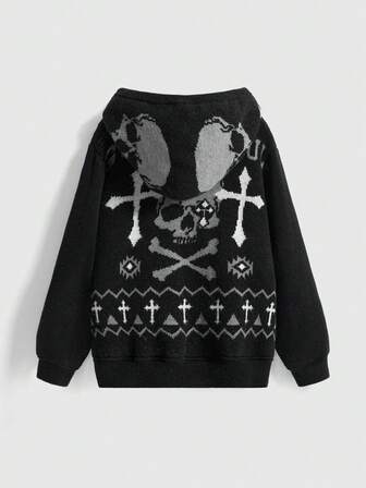 Grunge Punk Sudadera con capucha de punto con esqueleto estilo Punk Y2K para mujer