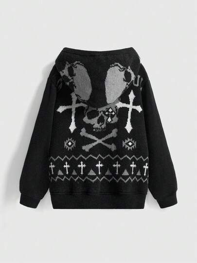Grunge Punk Y2K Punk Skeleton Knitted Hoodie For Women
