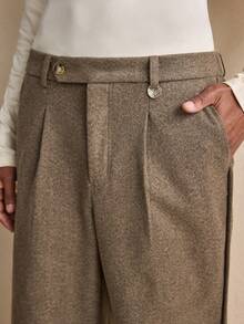 AKNOTIC 男士褶皱口袋宽松休闲阔腿裤，秋季 - 卡其色 - 查看 1