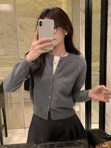 DAZY Women's Loose Fit Gray Cardigan Sweater, New Arrival For Autumn/Winter - Grey - View 3