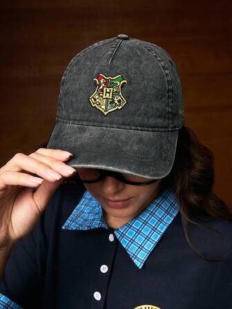 HARRY POTTER X SHEIN Fashionable Black Grey & Golden Snitch Embroidered Baseball Cap, Stylish, Non-Soft, Suitable For Everyday Wear, Sun Protection
