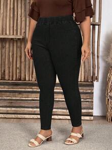 EMERY ROSE Jeans pitillo de talla grande lavados y elásticos para invierno - Negro - Ver 5