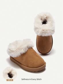 Cozy Pixies 1 Pair Toddler Boys/Girls Camel Color Fashion Design Easy Slip-On Warm Winter Slippers, Comfortable Casual Indoor/Outdoor Wear For Daily Use In Winter - Camel - View 1