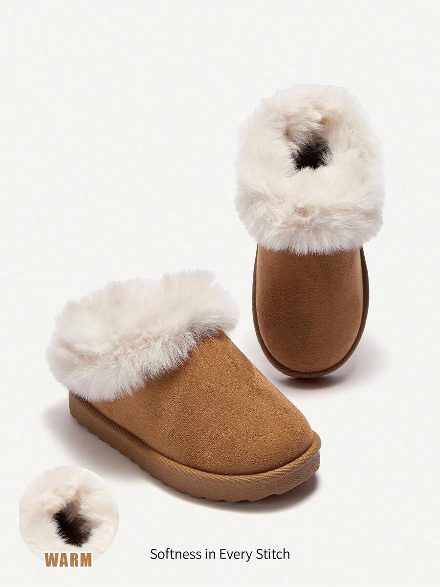 Cozy Pixies 1 Pair Toddler Boys/Girls Camel Color Fashion Design Easy Slip-On Warm Winter Slippers, Comfortable Casual Indoor/Outdoor Wear For Daily Use In Winter - Camel - View 1