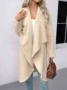 SHEIN Jaqueta regular elegante e madura com gola, tecido texturizado e cintura marcada para mulheres - Cinza - Visão 3