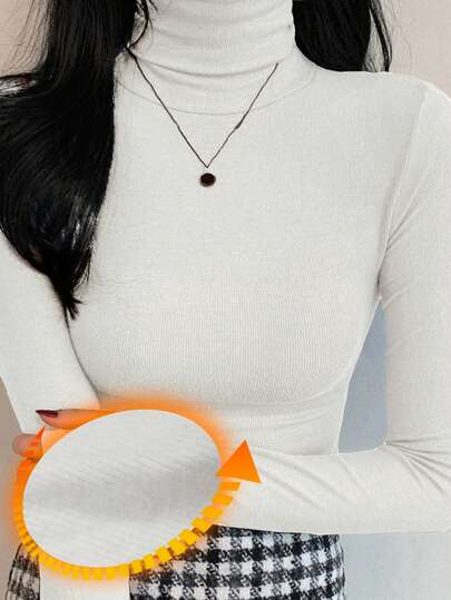 DAZY Women's Turtleneck Tight Fitting Thermal Lined T-Shirt Long Sleeve Top