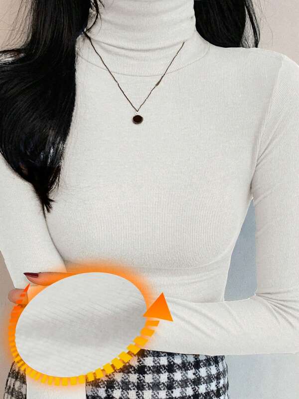 DAZY Women's Turtleneck Tight Fitting Thermal Lined T-Shirt Long Sleeve Top