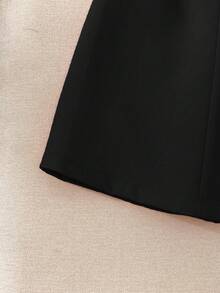 Franclia Women's Contrast Color Mesh Lantern Sleeve Button Design Elegant Dress - Black and White - View 5
