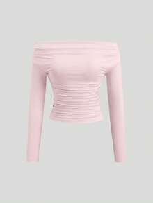 Sweetra 3件套女士百搭露肩长袖短款上衣，舒适亲肤，修身 - 彩色 - 查看 4