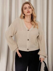Auralis Suéter de punto cómodo y versátil con acento de moda de unicolor para mujer de talla grande, para otoño/invierno, suéter de invierno para mujeres - Caqui - Ver 5