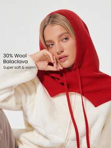 GLOWMODE Keep It Cozy 30% Wool Soft Warm Chill Ribbed Drawstrings Woven Balaclava Autumn Winter Daily Casual Wear