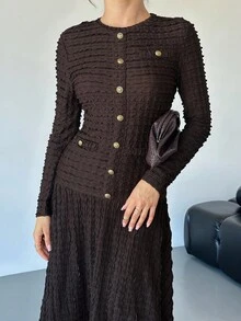 Lavishia Mocha Brown Textured Knit Bodycon Midi Dress, Fashionable & - Brown - View 7