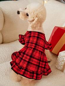 PETSIN 1 pièce Robe à manches bouffantes à carreaux rouges pour animaux de compagnie, Noël - Multicolore - Voir 5