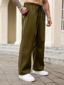 Manfinity Homme Plus Size Men Casual Versatile Letter Patched Pants, Fall - Mocha Brown - View 4
