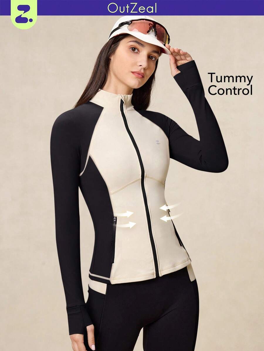 OutZeal 女士健身服运动夹克普拉提套装撞色紧身运动上衣 - 彩色 - 查看 1