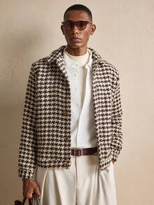 AKNOTIC Business Casual Men's Fashionable Commuter Houndstooth Overcoat, For Fall Winter, Christmas