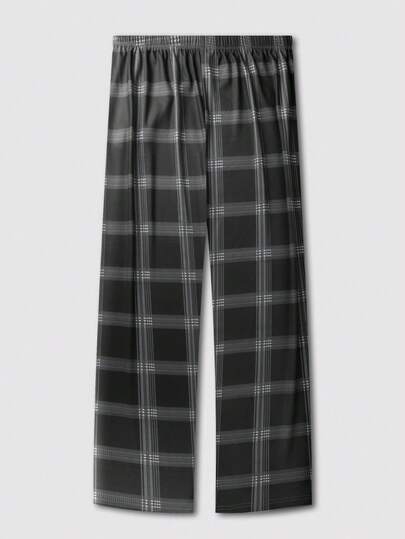 SHEIN Men's Textured Plaid Print Lounge Pants, Lightweight Casual Long Pajama Bottoms Suitable For Autumn/Winter