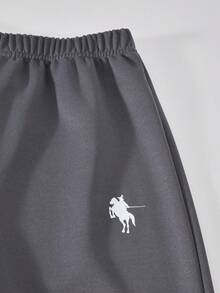 Sparklyn 3 件套青少年女孩休闲装，包括带马图案的连帽拉链运动衫、白色背心和松紧腰直筒裤，秋季 - 深灰色 - 查看 3