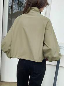 Modelyn 灯笼袖宽松抽绳休闲女装夹克外套秋冬女装 - 軍綠色 - 查看 5