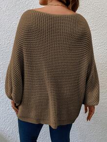 SHEIN LUNE Plus Size Women Batwing Sleeve Crew Neck Loose Pullover Solid Color Sweater, Autumn/Winter - Khaki - View 2