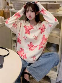 DAZY 法式印花圆领套头毛衣，休闲 - 米色 - 查看 8