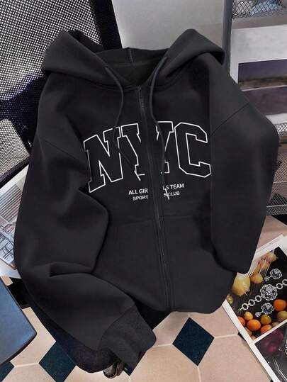 Resyla Sudadera holgada con estampado gráfico de letras para mujer talla grande, versátil para uso casual, fotografía, vuelta al colegio, día del maestro, otoño/invierno, de moda y