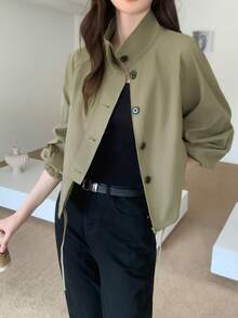 Modelyn 灯笼袖宽松抽绳休闲女装夹克外套秋冬女装 - 軍綠色 - 查看 6