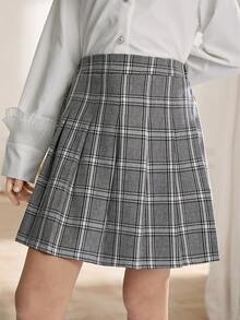 SHEIN Tween Girl Plain Color Ruched Short Casual Skirt,Holiday,Summer,Travel Fall Winter - Grey - View 3